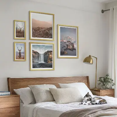 Képkészlet nappaliba hegyi tájak és vadállatok mintával