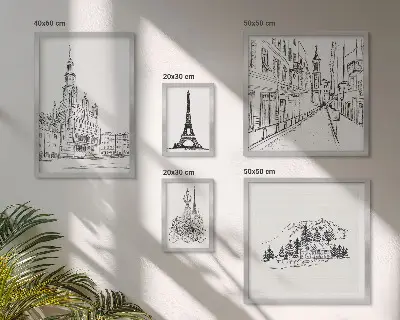Stílusos építészeti illusztrációk képkészlet nappaliba