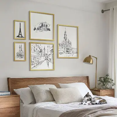Stílusos építészeti illusztrációk képkészlet nappaliba