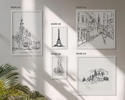 Stílusos építészeti illusztrációk képkészlet nappaliba