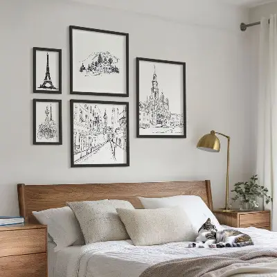 Stílusos építészeti illusztrációk képkészlet nappaliba