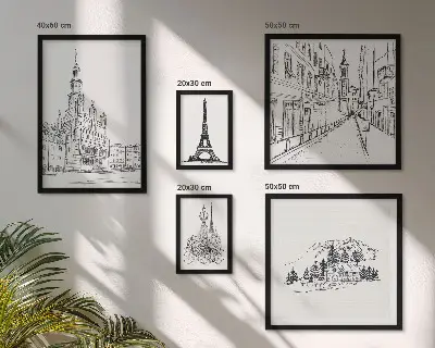 Stílusos építészeti illusztrációk képkészlet nappaliba