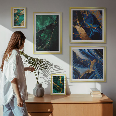 Képkészlet nappaliba Elegáns absztrakciók zöld növényzettel