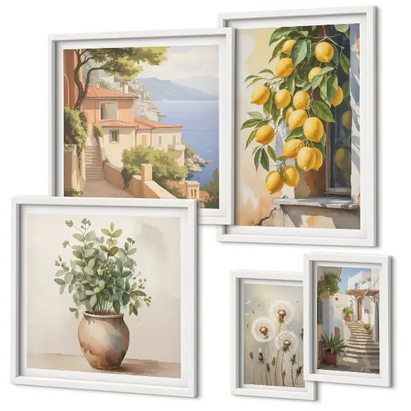Képkészlet nappaliba mediterrán stílusú citrusos mintákkal