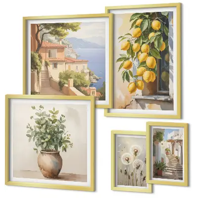 Képkészlet nappaliba mediterrán stílusú citrusos mintákkal