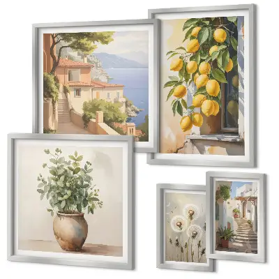 Képkészlet nappaliba mediterrán stílusú citrusos mintákkal