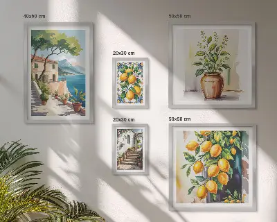 Dekorációs képkészlet nappaliba citrusfákkal és növényzettel borított tájakkal