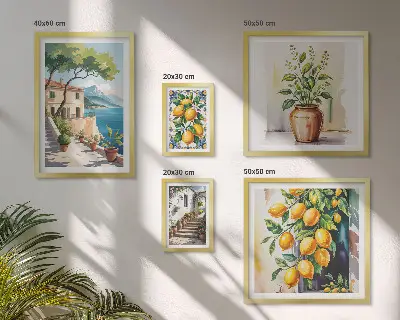 Dekorációs képkészlet nappaliba citrusfákkal és növényzettel borított tájakkal