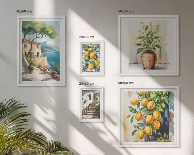 Dekorációs képkészlet nappaliba citrusfákkal és növényzettel borított tájakkal