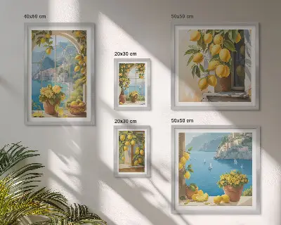 Dekorációs képkészlet nappaliba citromos provence-i tengeri mintával