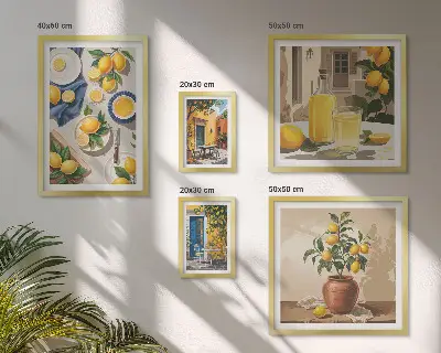 Képkészlet nappaliba citromos mediterrán stílusú mintával