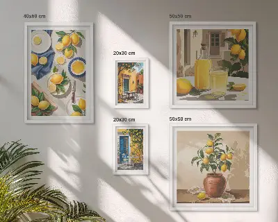 Képkészlet nappaliba citromos mediterrán stílusú mintával