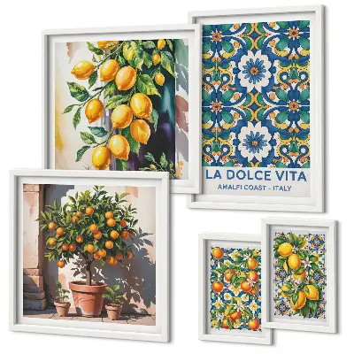 Dekorációs képkészlet nappaliba olasz citrusos Amalfi stílusú mintával