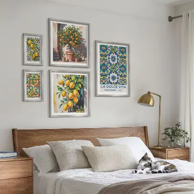 Dekorációs képkészlet nappaliba olasz citrusos Amalfi stílusú mintával