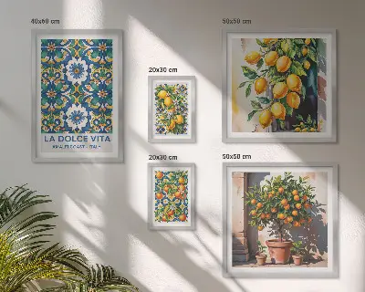 Dekorációs képkészlet nappaliba olasz citrusos Amalfi stílusú mintával