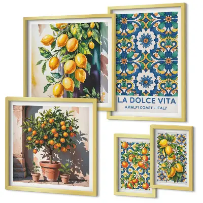 Dekorációs képkészlet nappaliba olasz citrusos Amalfi stílusú mintával