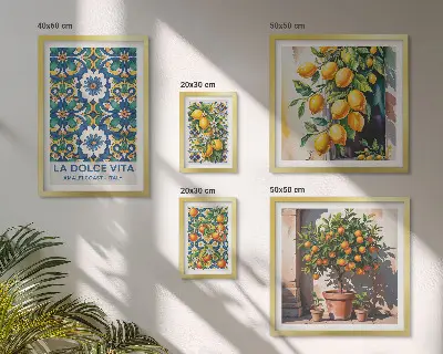 Dekorációs képkészlet nappaliba olasz citrusos Amalfi stílusú mintával