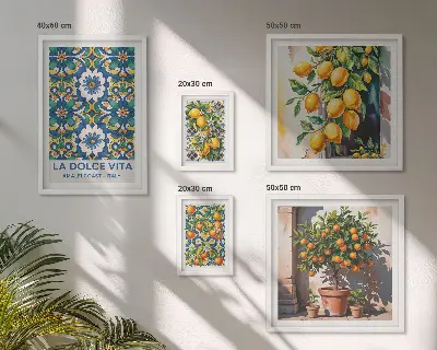 Dekorációs képkészlet nappaliba olasz citrusos Amalfi stílusú mintával