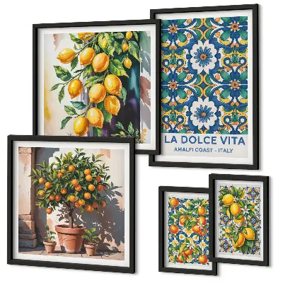 Dekorációs képkészlet nappaliba olasz citrusos Amalfi stílusú mintával