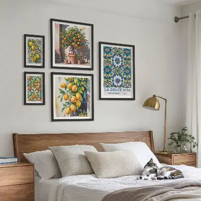 Dekorációs képkészlet nappaliba olasz citrusos Amalfi stílusú mintával