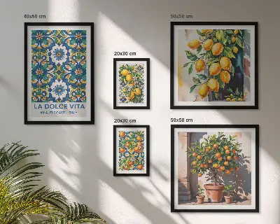 Dekorációs képkészlet nappaliba olasz citrusos Amalfi stílusú mintával