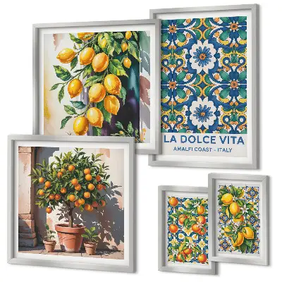 Dekorációs képkészlet nappaliba olasz citrusos Amalfi stílusú mintával