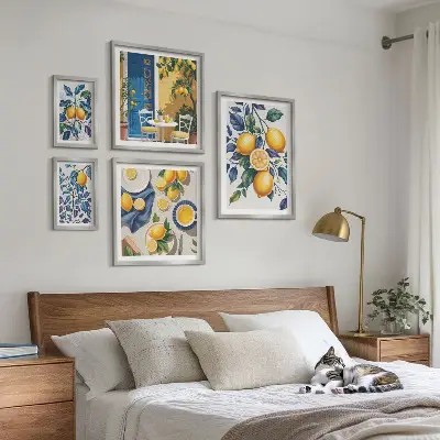 Citrusos provence-i konyhát ábrázoló képkészlet nappaliba