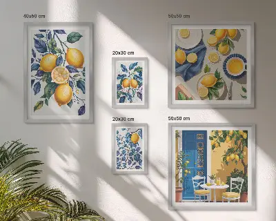 Citrusos provence-i konyhát ábrázoló képkészlet nappaliba