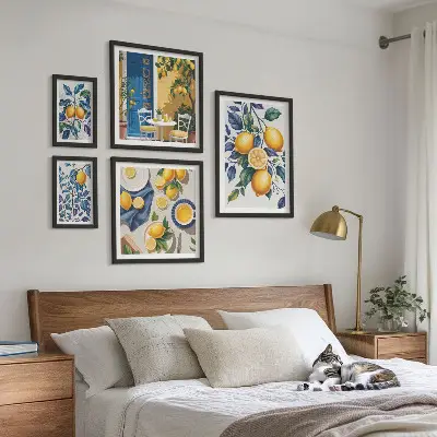 Citrusos provence-i konyhát ábrázoló képkészlet nappaliba