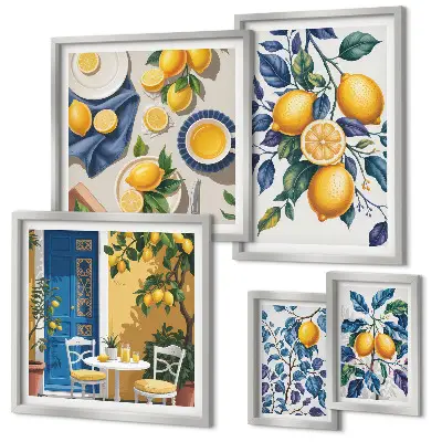 Citrusos provence-i konyhát ábrázoló képkészlet nappaliba