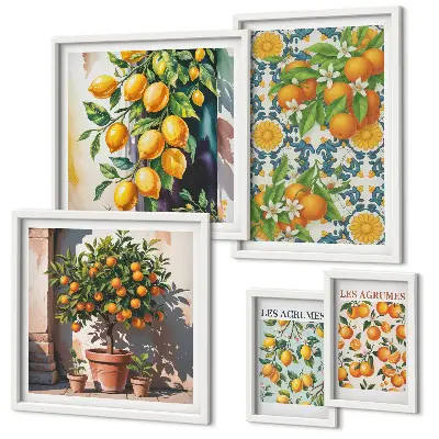 Dekorációs kép készlet nappaliba vintage stílusú citrusvirágos mintával