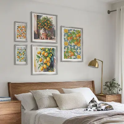Dekorációs kép készlet nappaliba vintage stílusú citrusvirágos mintával