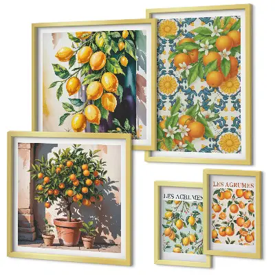 Dekorációs kép készlet nappaliba vintage stílusú citrusvirágos mintával
