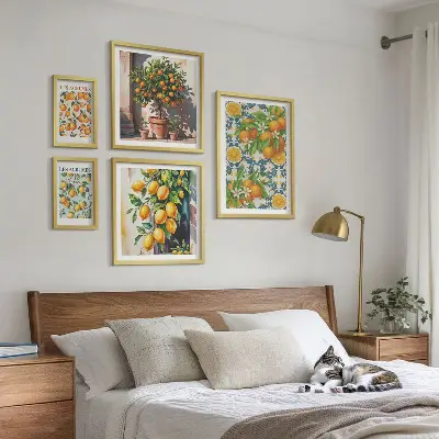 Dekorációs kép készlet nappaliba vintage stílusú citrusvirágos mintával
