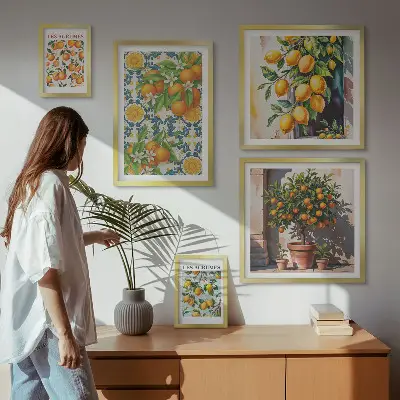 Dekorációs kép készlet nappaliba vintage stílusú citrusvirágos mintával