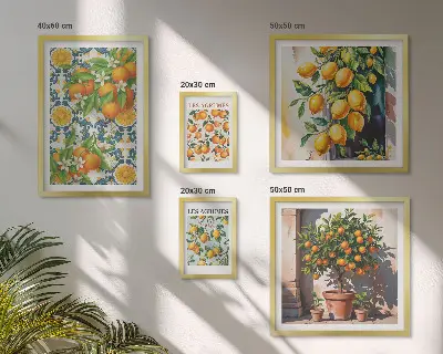 Dekorációs kép készlet nappaliba vintage stílusú citrusvirágos mintával