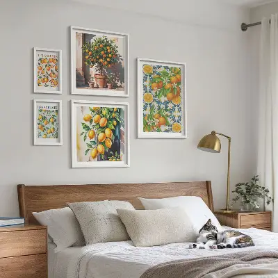 Dekorációs kép készlet nappaliba vintage stílusú citrusvirágos mintával