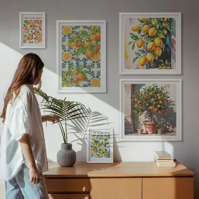 Dekorációs kép készlet nappaliba vintage stílusú citrusvirágos mintával