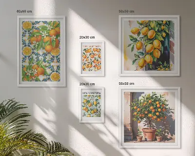Dekorációs kép készlet nappaliba vintage stílusú citrusvirágos mintával