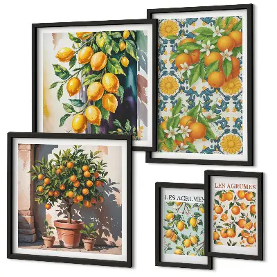 Dekorációs kép készlet nappaliba vintage stílusú citrusvirágos mintával