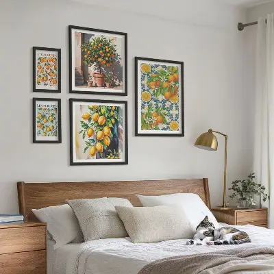 Dekorációs kép készlet nappaliba vintage stílusú citrusvirágos mintával