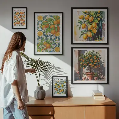 Dekorációs kép készlet nappaliba vintage stílusú citrusvirágos mintával