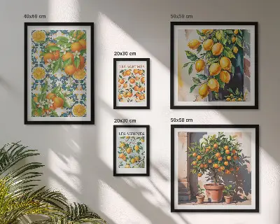 Dekorációs kép készlet nappaliba vintage stílusú citrusvirágos mintával
