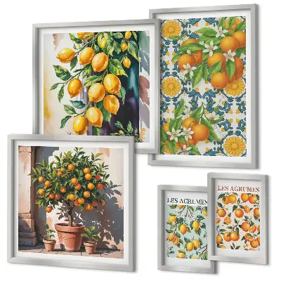 Dekorációs kép készlet nappaliba vintage stílusú citrusvirágos mintával