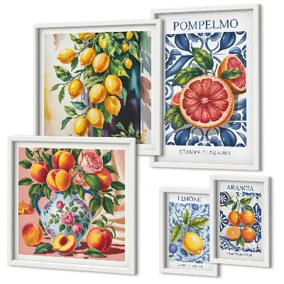 Dekorációs képkészlet nappaliba napsütötte vintage citrus mintával