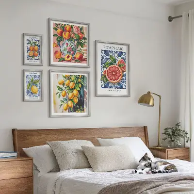 Dekorációs képkészlet nappaliba napsütötte vintage citrus mintával