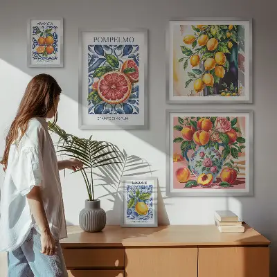 Dekorációs képkészlet nappaliba napsütötte vintage citrus mintával