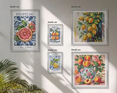 Dekorációs képkészlet nappaliba napsütötte vintage citrus mintával