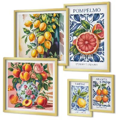 Dekorációs képkészlet nappaliba napsütötte vintage citrus mintával