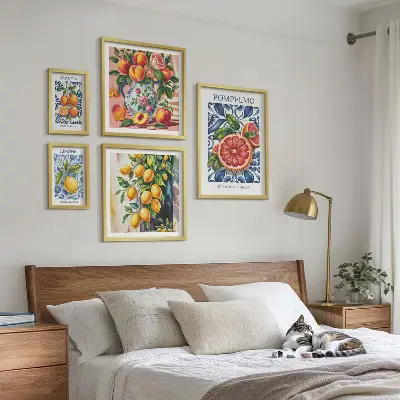 Dekorációs képkészlet nappaliba napsütötte vintage citrus mintával